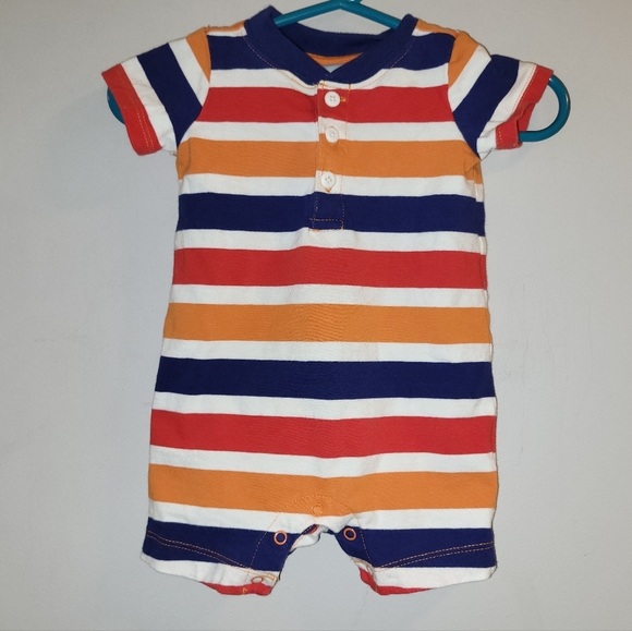 🧡 Gymboree Unisex Baby Short Sleeved Romper Outfit Blue Orange White 0-3 Months - Picture 3 of 7
